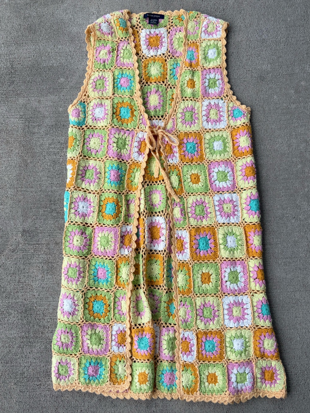 Vintage 90s Boston Proper knit crochet granny square tunic layering piece shawl - Picture 5 of 7